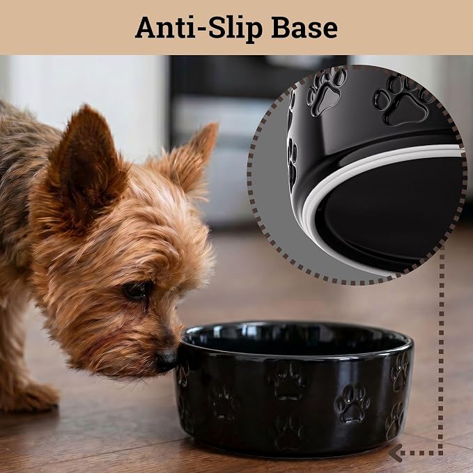 Ceramic Dog Bowl Set of 2 with Anti-Skid Base - 5" Wide x 2" Tall Ceramic Dog Bowls for Small Dogs - 2 Cup Capacity Food and Water Bowls for Dogs - Rubber Bottom Pet Bowl Set of 2 for Small Pets