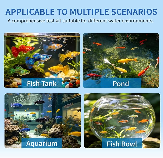 12 in 1 Accurate Aquarium Test Kit, Fresh and Salt Water Test Strips | 170 Strips, Fish Tank Aquariums Water Test Kit, Easy Fast Test Way, Multiple Uses, Includes Ammonia Phosphate Strips and More