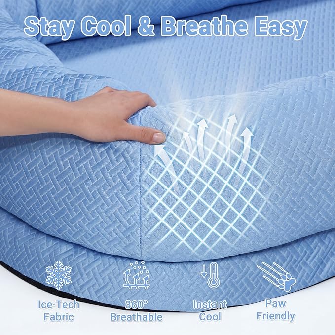 WROS Cooling Human Dog Bed for Summer, Breathable Washable Floor Lounger for People & Pets, 65"x36"x11", Ocean Blue, Pet Bed for Hot Weather Relaxing