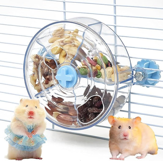 VCEPJH Rat Foraging Toy Interactive Slow Feeder with Transparent Rotating Treat Dispenser Wheel for Enrichment Activities Pet Rat Cage Accessories Ideal for Syrian Hamster Gerbil Mice (Blue)