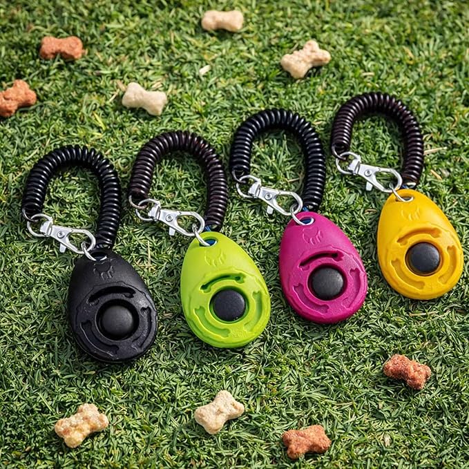Dog Training Clicker with Wrist Strap - OYEFLY Durable Lightweight Easy to Use, Pet Training Clicker for Cats Puppy Birds Horses. Perfect for Behavioral Training 4-Pack (4colour)