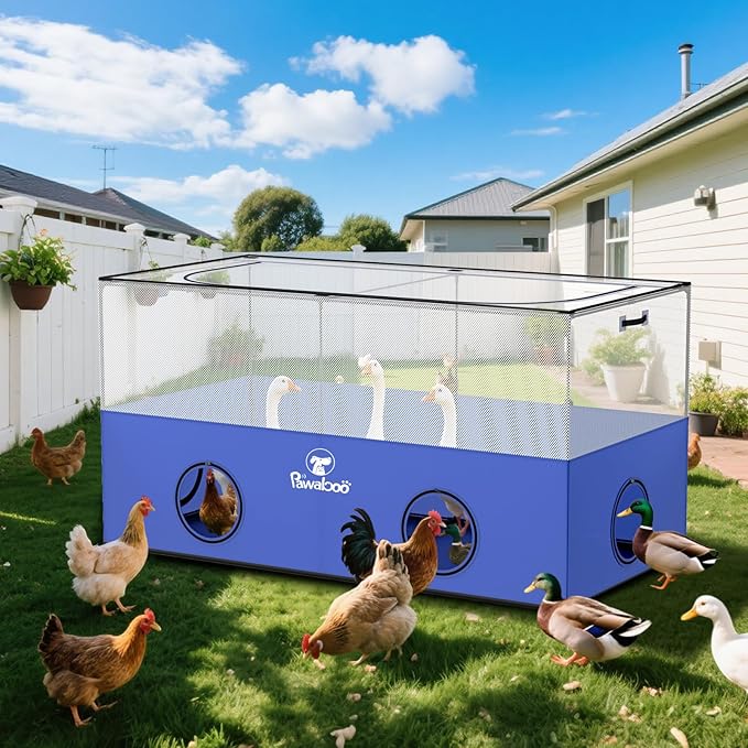 Pawaboo Small Animal Playpen, Foldable Pet Playpen Cage Tent for Puppy Kitten Guinea Pig Rabbit Chicken Hamster Indoor Outdoor Use, Pet Fence with Breathable Mesh Wall and Bottom, Blue