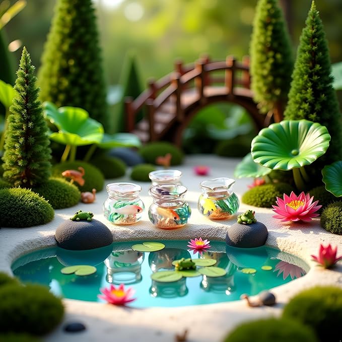 2Pcs Miniature Fish Tank Toy Mini Round Fish Bowls Resin Goldfish Grass for Dollhouse Desktop Craft Project Decor,Mini Fish Bowl,Dollhouse Accessories,Dollhouses Décor