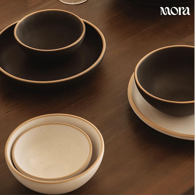 MORA Small Bowls Set of 4, 16oz Ceramic Pottery Dessert Bowls - Microwave, Oven and Dishwasher Safe - Oat