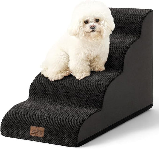 COZY KISS Dog Stairs for Small Dogs 19.7" H, Curved Dog Step for Puppy, Older or Cat, Medium Pet Ramp for Sofa, Couch or Bed, Ladder with High Density Foam, 4 Step, 15.7x28.3x19.7 inch, Black