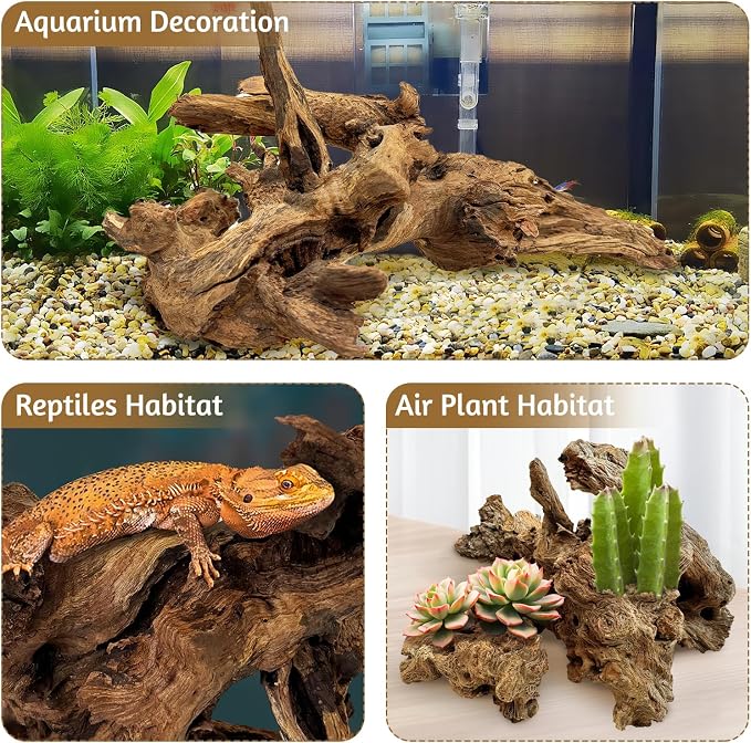 kathson Large Natural Aquarium Driftwood Reptiles Branches Terrarium Ornament Sinkable Wood Decor Trunk Fish Tank Log Habitat Decoration (11"-17")