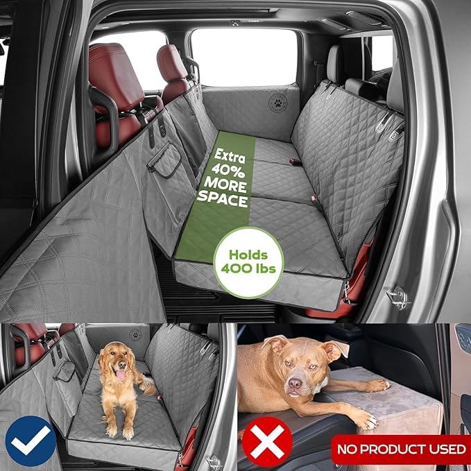 Ruff Liners Standard Back Seat Extender for Dogs, Gray – As Seen on Shark Tank – Hard Bottom Platform for Cars, SUVs & Mid-Size Trucks – 400lb Support, Waterproof – Rigid Back Seat Cover for Dogs