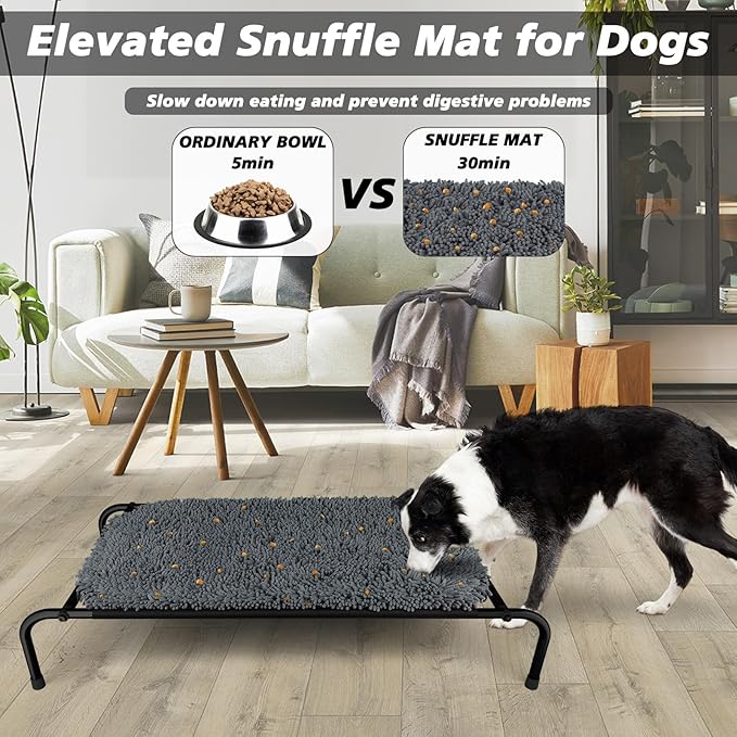 Rundik Elevated Dog Bed with Snuffle Mat Feature 2 in 1, Raised Dog Bed for Indoor and Outdoor Use Portable Warm Pet Cot with Puzzle Feeding Game for Slow Eating, Suitable for Small Medium Large Dogs
