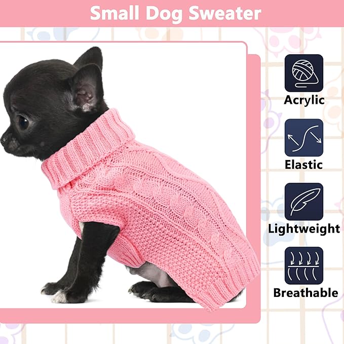 Dog Sweaters for Small Dogs Winter Dog Clothes Turtleneck Puppy Sweater Warm Pet Clothes Knitted Solid Cat Sweater Dogie Outfit XS~L(Light Pink,M)
