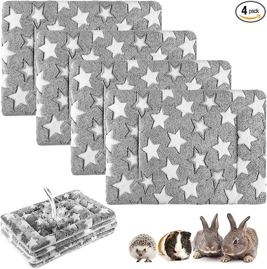 Haull 4 Pcs Waterproof Guinea Pig Bedding Guinea Pig Bed Plush Cage Liners Soft Rabbit Dog Crate Pad Cat Mat Reversible Cozy Animal Pee Pad Hamster Bunny Mat Accessory(Gray Star,13 x 10 Inch)
