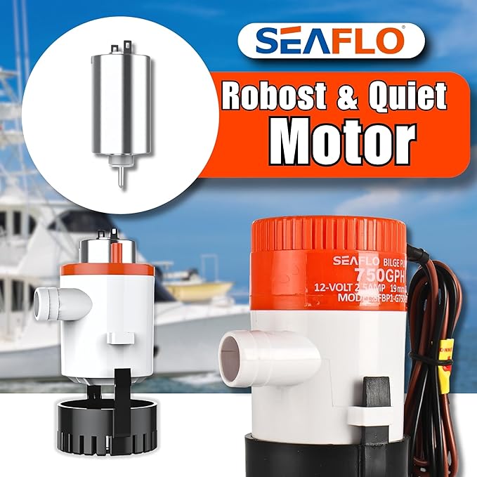 SEAFLO 01 Series 750 GPH Bilge Pump – 12V, 3/4" Outlet, Marine Submersible Pump with Anti-Airlock Protection, CE & Rohs Certified, 4-Year Warranty | Reliable for Boats and Marine Applications