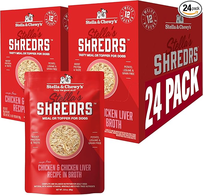 Proposed Value: Stella & Chewy's Cage Free Chicken & Chicken Liver Shredrs - Premium Dog Food Pouches - Perfect For Picky Eaters - 24 Pack, 2.8oz Each