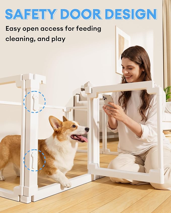 Clear Acrylic Dog Playpen Indoor,Tool-Free Assembly & Easy Clean,24 in Puppy Playpen with Door for Small Dogs/Cats/Rabbits/Pigs/Ferret,Indoor and Outdoor Use,10 Panels(White)