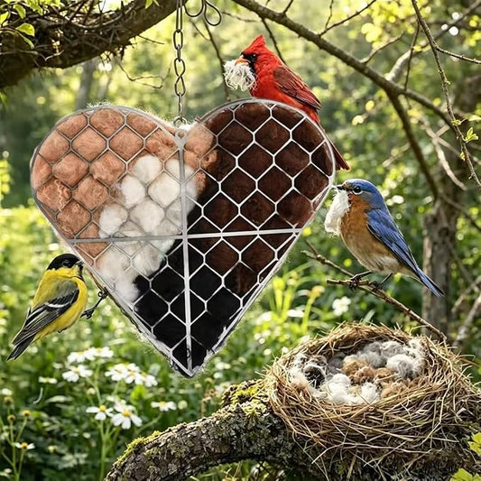 Handmade Fiber Bird Nesting Heart, Refillable Nesting Material for Wild Bird, Hanging Hummingbird Houses Nest Outdoor Garden Art Birdhouse Decortion Gifts for Bird/Nature Lovers