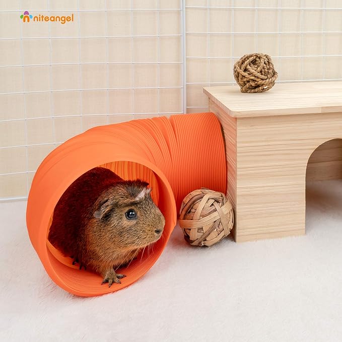 Niteangel Fun Tunnel with 3 Pack Play Balls for Guinea Pigs, Chinchillas, Rats and Dwarf Rabbits (Orange)