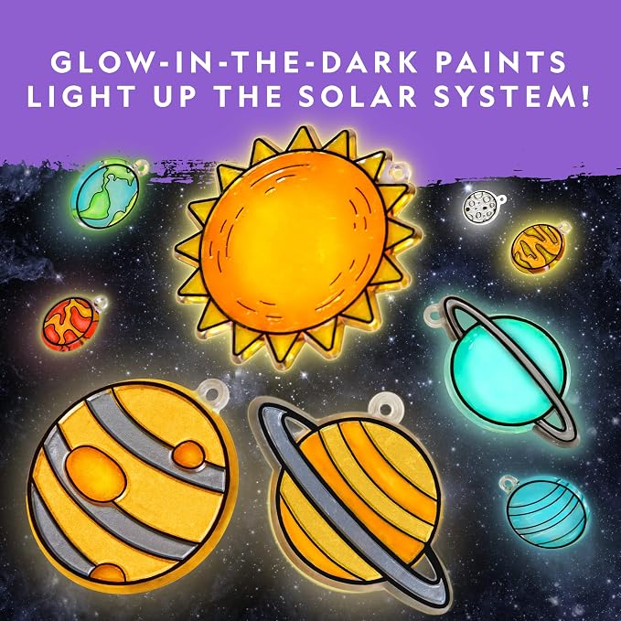 National Geographic Solar System Stained Glass Suncatcher Craft Kit | Glow-in-the-Dark Planets, Window Suncatchers, Hanging Mobile, Space Room Decor, Window Art, Creative Birthday Gift