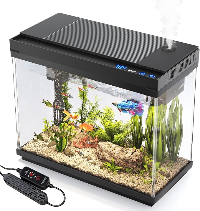 Vehipa 2.4 Gallon Fish Tank Aquarium Starter Kit | with Heater, Heater, 7-Color Light, 3-in-1 Quiet Pump for Betta, Guppy
