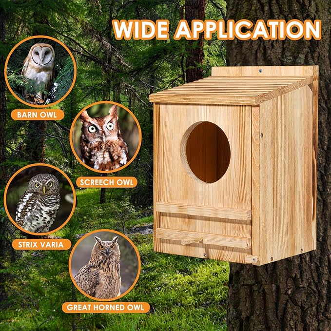 Barn Owl House, Owl Nesting Box for Outside, Wooden Screech Owls Nesting Box, Caliber Round Hollow Outdoor Bird's Boxes, Suitable for Wildlife Screech, Barred, Great Horned,Barn