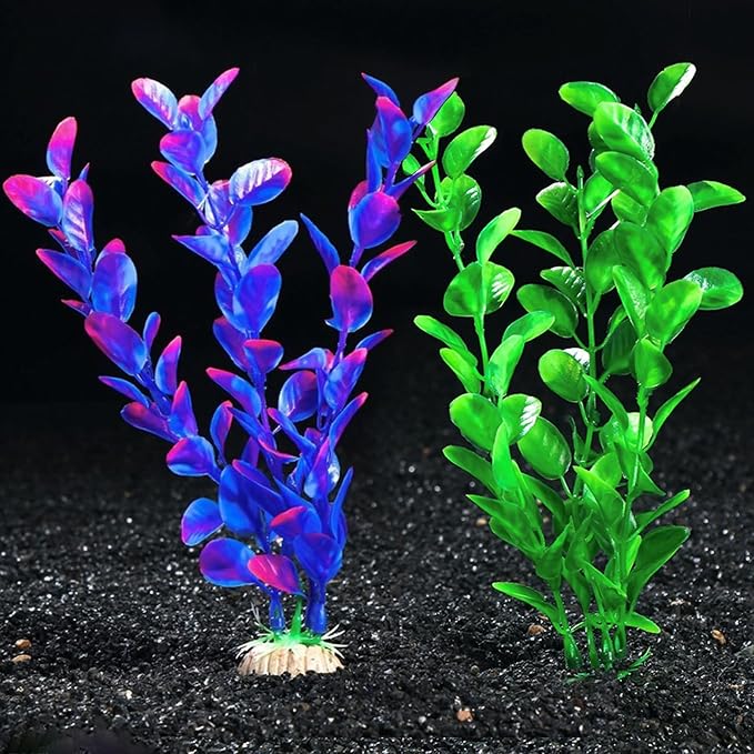 Aquarium Plants,Aquarium Decor,Fish Tank Plants Decor Accessories | 2 Pack Artificial Aquarium Plants Plastic Fake (Green,Purple)