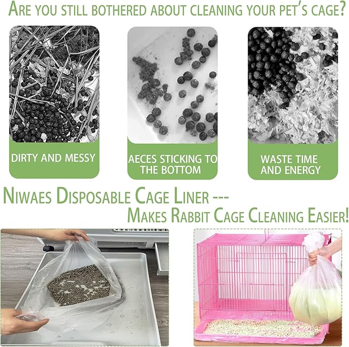50 Pcs Disposable Rabbit Cage Liner, 35'' X 27'' Large Bunny Cage Tray Liners Clear Plastic Guinea Pig Toilet Film for Bunnies Ferrets Chinchillas Birds Small Animal - Leak Proof & No Mess