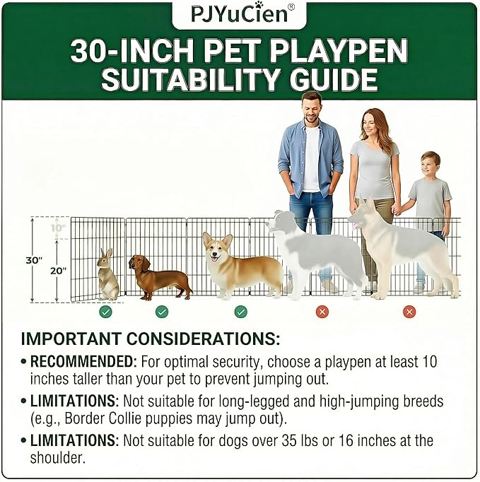 PJYuCien Dog Playpen with Top Cover and Bottom Pad - Metal Foldable Exercise Pen, 8 Panels 30" H x 24" W Indoor Outdoor Pet Fence Puppy Crate Kennel, Black