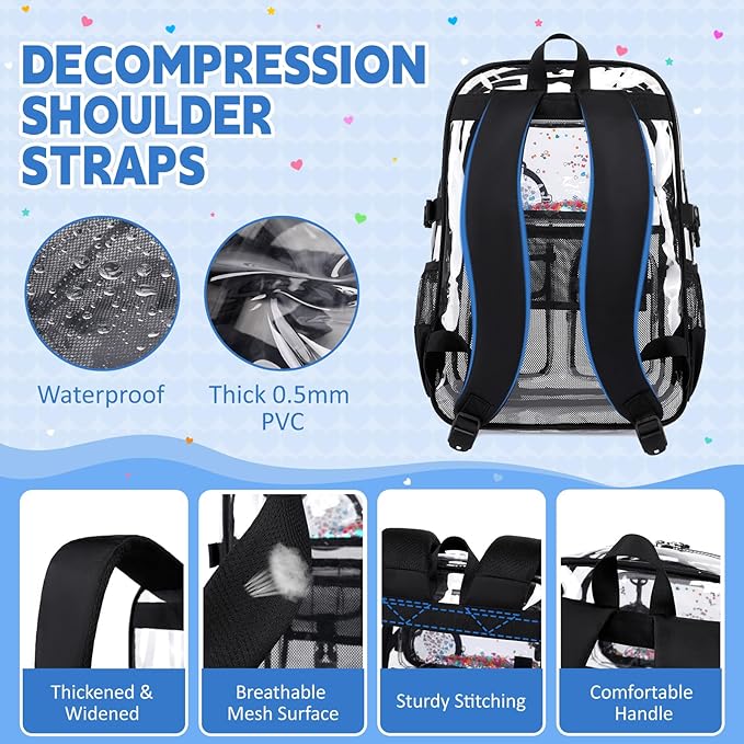 Clear Backpacks for Stadium Events Heavy Duty Clear Bookbag for School Girls Transparent Back Pack