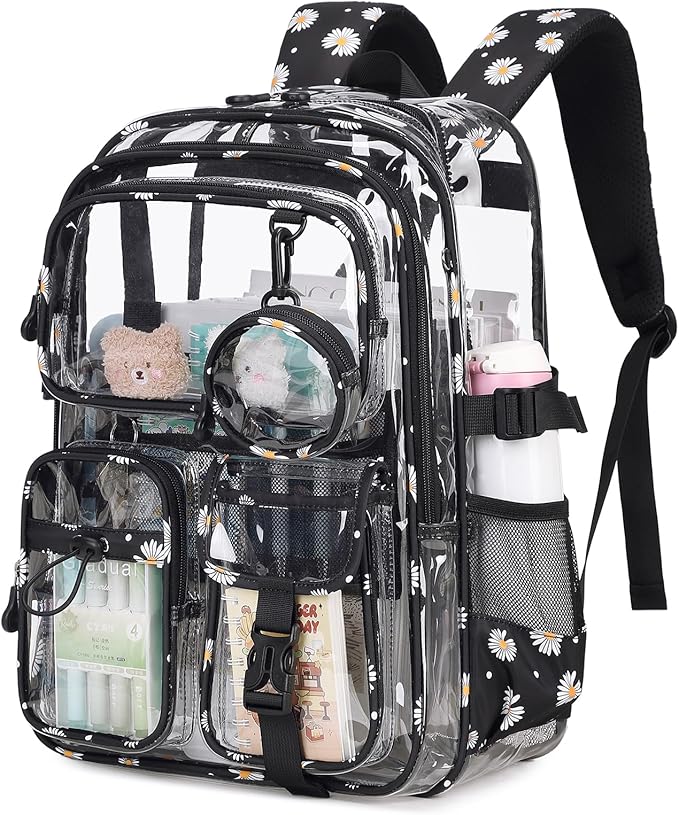Clear Backpacks for Stadium Events Heavy Duty Clear Bookbag for School Girls Transparent Back Pack, Black