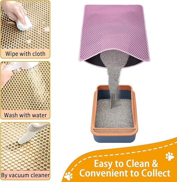 Cat Litter Mats,Cat Litter Box Mat 32"x22", 2 Layer Kitty Litter Mat 2 Pack,Llitterbox Mat,Waterproof Urine Proof, Clean Easily, Pink, Medium