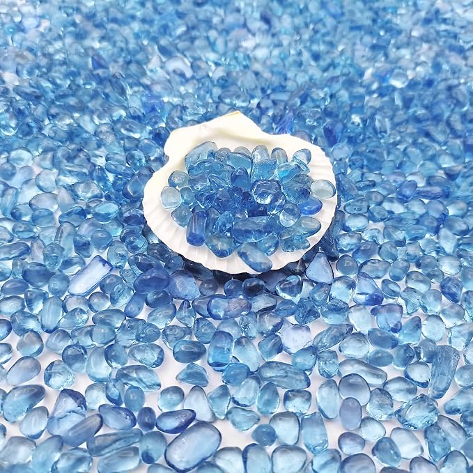 Keedolla 2 lbs/900g Aquarium Sea Glass Stones, Clear Glass Pebbles Marble Aquarium Fish Tank Rocks Gravel for Turtle Tank, Vase Fillers, Christmas Decoration - Light Blue
