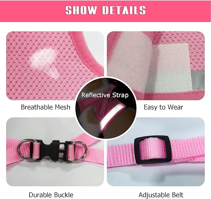 FEimaX Dog Harness and Leash Set for Walking, Soft Mesh Adjustable Easy Control Lightweight Cat Vest Harnesses with Reflective Strips, Escape Proof Small Dogs Cats Vests