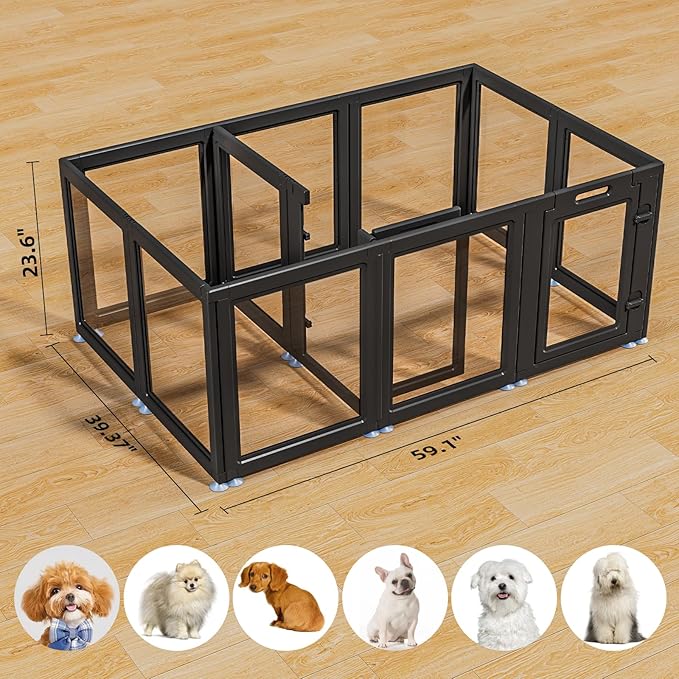 Clear Acrylic Dog Playpen Transparent Dog Playpen Indoor, Easy Assemble Clear Pet Pen for Puppy Bunny Cat Pig, Sturdy & Easy Cleaning Plastic Dog Puppy Fence