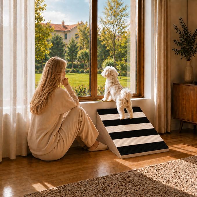 2 Pack Dog Ramp for Small Dogs, Solid Acacia Wood Pet Ramp with Non-Slip Carpet, 180 lbs Capacity, Gentle Slope Dog Stairs for Senior Dogs, Puppies & Cats, No Assembly Required