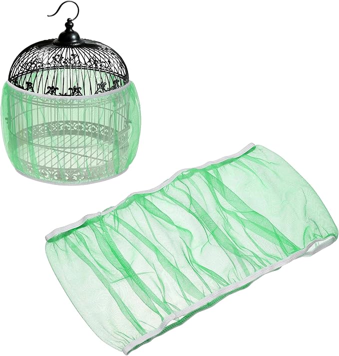 Bird Cage Seed Catcher, Bird Cage Net Cover Seeds Guard, Universal Birdcage Accessories, Green, Circumference 59.1"-86.6", Height 15.7" for Parrot Cockatiel Enclosures