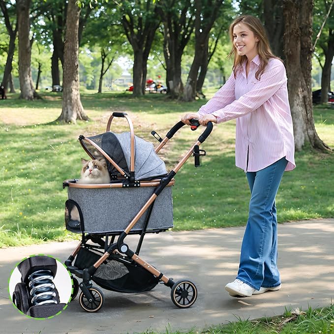Dog Stroller for Max 45 lbs Dogs - 3 in 1 Pet Stroller with Detachable Storage Basket 4 All-Terrain Rubber Wheels Pull Rod Durable Travel Carrier for Medium Dogs 2 Small Cats (Grey)