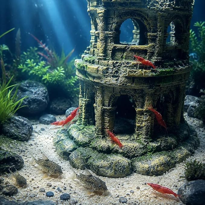 Antique Roman Column Ruins European Castle Aquarium Hideout & Fish Tank Decor: Roman Ruins & Aquarium Decor, Greek Aquarium Decor, Centerpiece, Hand Painted Decor, Cave Rocks (Roman Column Round)