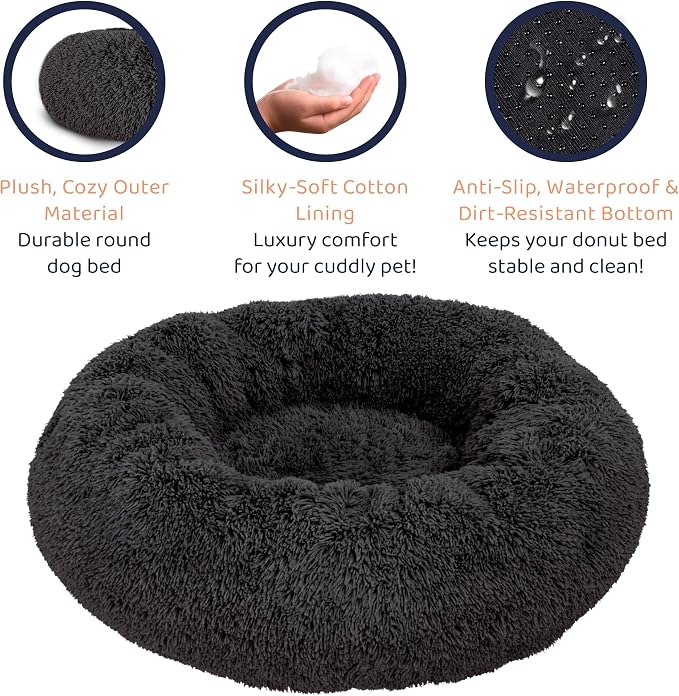 Donut Dog Bed - Premium Comfort for Anxiety Relief - Fluffy & Calming Design with Ultra-Plush Support | Cozy Round Dog Bed with Super Soft Circle Style (Black, X-Large)