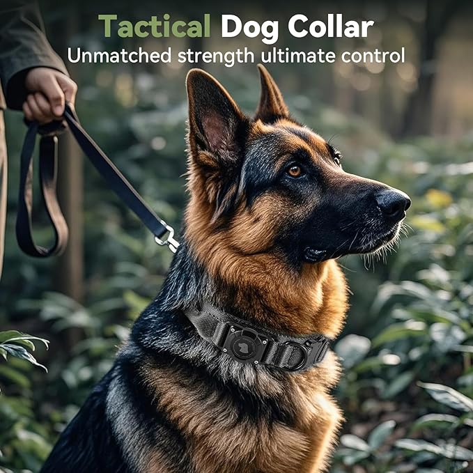 2026 Upgrade Waterproof AirTag Dog Collar, Military Tactical Dog Collar with AirTag Holder, Comfortable Control Handle and Metal Buckle, GPS Dog Collar Holder for Medium to Large Dogs (Black, M)