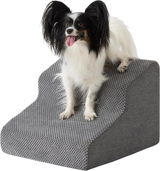 Dog Stairs for Small Dogs 11.5’’ H, 2-Step Dog Steps for Bed, Pet Stairs and Ramp for Dogs and Cats to Get on Beds, Couch, Non-Slip Balanced Pet Steps with Waterproof Cover, Grey