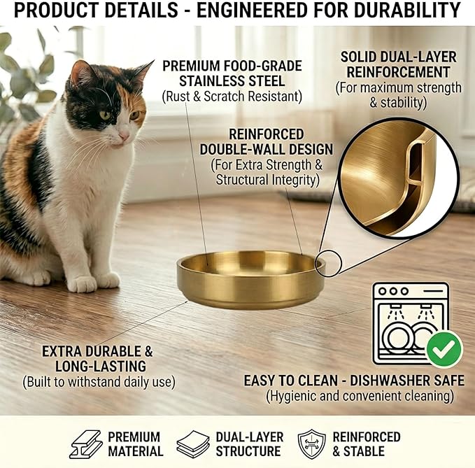 2 Pack Whisker Fatigue Cat Bowl, Shallow Stainless Steel Cat Food and Water Bowls, Wide Cat Dishes for Indoor Cats and Small Dogs, Dishwasher Safe