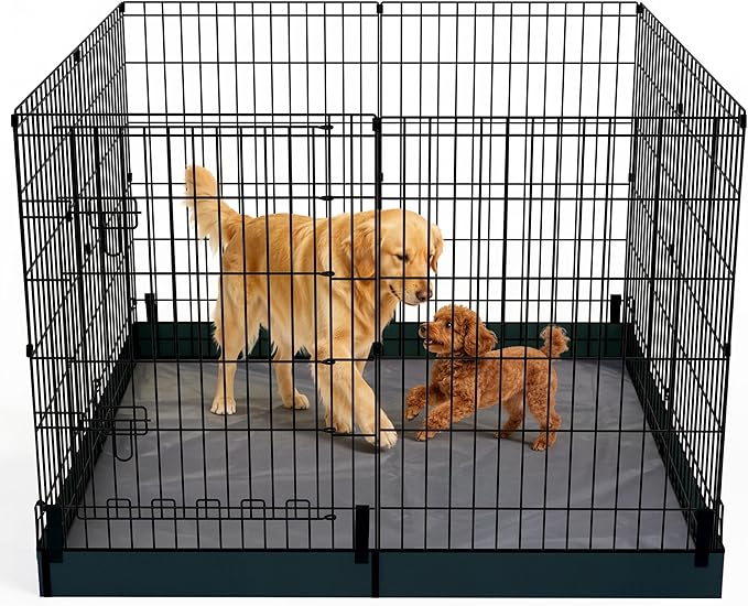 Dog Playpen,Foldable Metal Puppy Play Pen with Bottom Pad,24x36in 8 Panels Dog Playpen with Door for Indoor Outdoor,Heavy-Duty Pet Exercise Fence for Small Medium Animals
