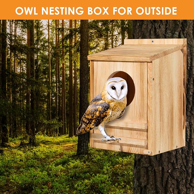 Barn Owl House, Owl Nesting Box for Outside, Wooden Screech Owls Nesting Box, Caliber Round Hollow Outdoor Bird's Boxes, Suitable for Wildlife Screech, Barred, Great Horned,Barn