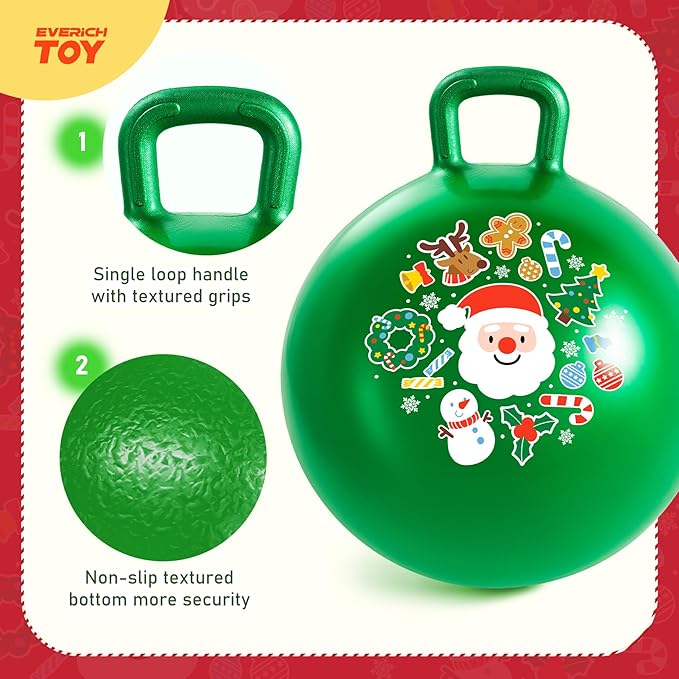 Hopper Ball for Kids 18In Sit On Bouncy Balls with Handle for Indoor Outdoor Active Play, Green Christmas Inflatable Boys Girls Gifts for 4 5 6 7 8 Years Old with Christmas Reindeer Ears