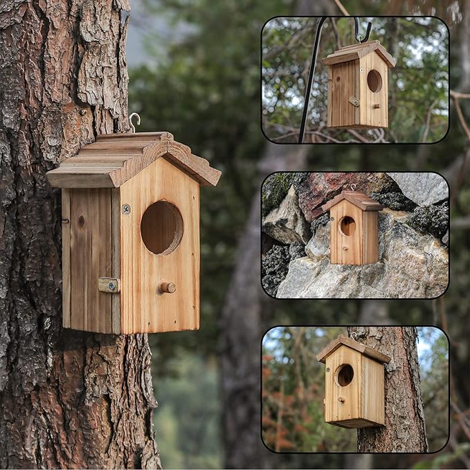 NATUREYLWL Hummingbird House for Outside Hanging, Mini Wood Birdhouse specifically for Hummingbird, Small Bird Nesting Box with Perch, Weather-resistant outdoor birdhouse, Dimensions:3.3*4.1*5.9 inch