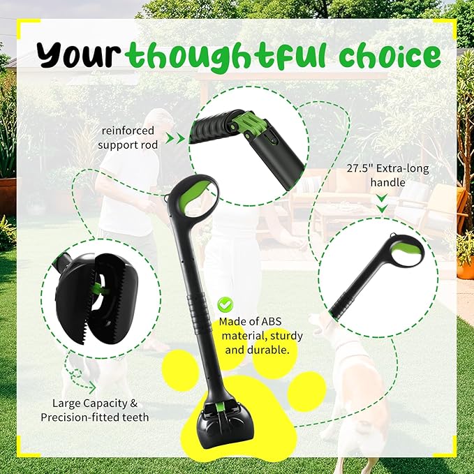 27.5" Dog Pooper Scooper, Pooper Scooper for Large, Medium, Small Dogs, Easy Single-Hand Operation, No More Bending, High-Strength Material, Suitable for Yard, Sand, Grass, and Gravel