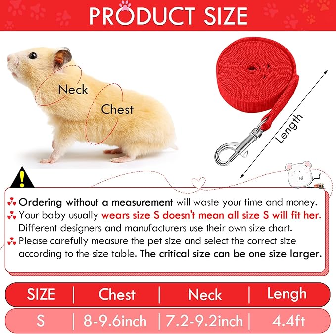 SATINIOR 2 Sets Guinea Pig Harness and Leash Adjustable Soft Mesh Harness Bell No Pulling Comfort Vest for Baby Ferret Rats Hamster Bunny Rabbit Chinchilla and Small Pet(Black, Red,S)