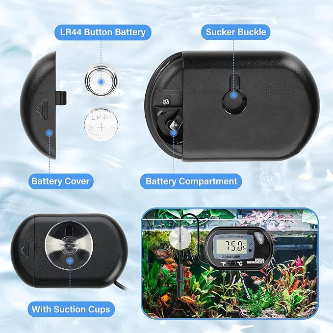 Simple Deluxe 150W 2-Pack Ceramic Heat Emitter Reptile Heat Bulb No Light, LCD Digital Aquarium Thermometer, for Reptile Amphibian, 2 Pack + Thermometer, Royal Blue