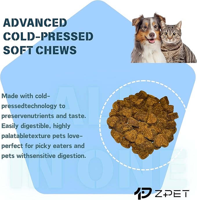 ZPET Multivitamin & Mineral Soft Chews for Cats & Dogs – 12 Vitamins, 6 Minerals with Lysine & Taurine – Daily Immune, Skin, Bone & Digestive Support – Grain-Free Pet Supplement, 150g