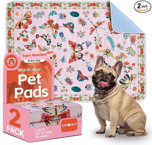 Pink Washable Pee Pads for Dogs and Cats, 2 Pack 48"x36" Large Absorbent Reusable Puppy Pads for Potty Training, Waterproof Non-Slip Leakproof Whelping Pet Mat for Crate, Playpen, Kennel & Floors