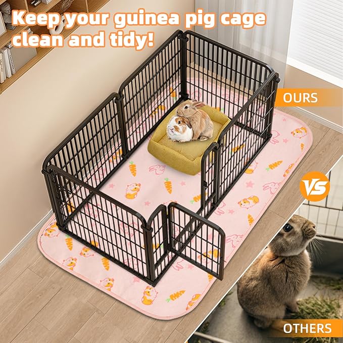 Homimp 2 Pack Guinea Pig Cage Liners,Washable Small Animal Bedding,Waterproof Reusable & Anti Slip Guinea Pig Pee Pad Fast and Super Absorbent Mat for Small Animal Rabbit Bunny Hamster,Pink 24"x47"