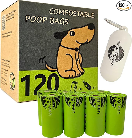 Dog Poop Bag with Holder, Compostable Dog Bags for Poop, Vegetable-Based Doggy Poop Bags, Eco-Friendly, Unscented, Extra Thick and Leak Proof, 120 Counts, 10 Rolls, 9 x 13 Inches